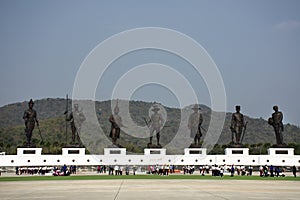 Bronze statues of seven Thai kings at Rajabhakti Park in Prachuap Khiri Khan, Thailand