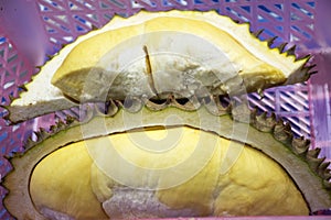 Durian fruit peeling for people eat in fruits buffet festival