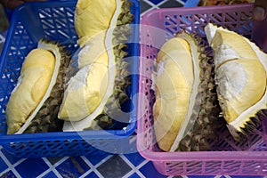 Durian fruit peeling for people eat in fruits buffet festival