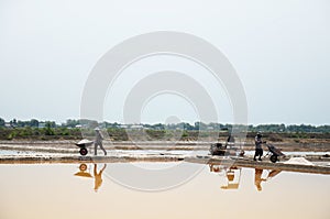 Thai people keeping salt from Salt farming