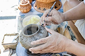 Thai people making clay potery photo