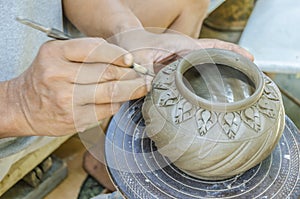 Thai people making clay potery photo