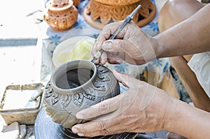 Thai people making clay potery photo