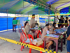 Thai people queue to elect the new government after 6 years long coup on pre-election day on March 17, 2019 Prachuabkirikhan,