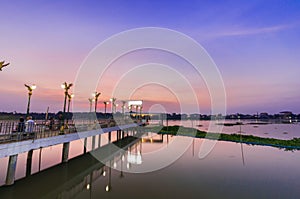 Thai pier in evening at Chaophraya river, Wat ku,Pakkret,Thailand