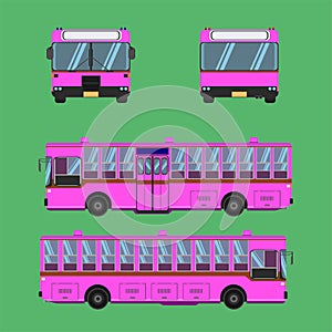 Thai pink bus transport car vehicle driver fare passenger autobus omnibus coach rail bench chair stool armchair seat mattress