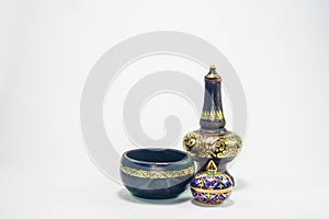 Thai pottery and a traditional five colored thai porcelain