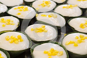 Thai pudding with coconut cream and several types of cereal topp