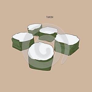 Thai pudding with coconut topping , sketch vector