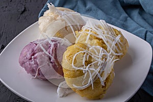 Thai Pumpkin Cake and Purple Sweet Potato with Coconut