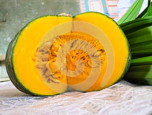 Thai pumpkin on white fabric