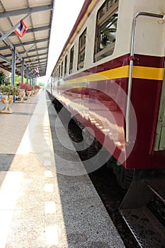 Thai railways passenger cars at Sattahip train station