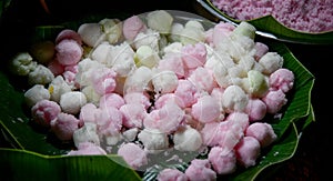 Thai Rice Flour Muffin dessert in basket, Steamed cup cake