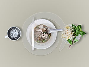Thai rice noodles thicken soup set.