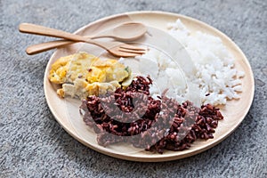 Thai Riceberry Rice and Thai Jasmine Rice with omelet