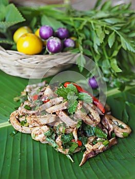 Thai salad - squid spicy salad with herb