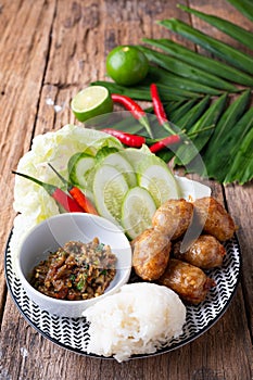 Thai Sausage , East-style sausages, grilled sausages , Street food in Thailand