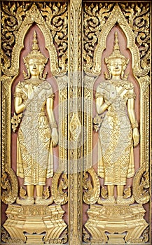 Thai sculpture style on temple door