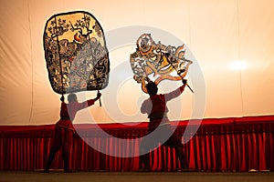 Thai shadow play puppet is on display at Wat Khanon