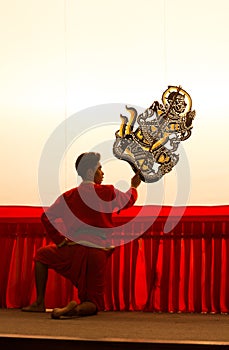 Thai shadow play puppet is on display at Wat Khanon