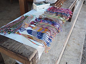 Thai silk necklaces for sale at a market in Thailand