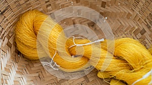 Thai silk thread and silkworm cocoons nests