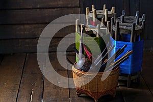 Thai silk. Weaving equipment. Weaving equipment Ancient style. Buriram, Thailand