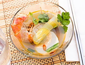 Thai soup with seafood and vegetables