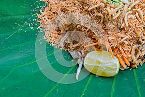 Thai Southern Rice Salad with Herb Vegetables on Lotus leaf with selective focus