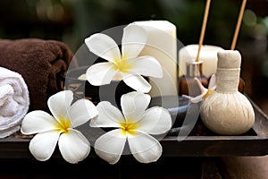 Thai Spa. Massage spa treatment aroma for healthy wellness and relax. Spa Plumeria flower for body therapy