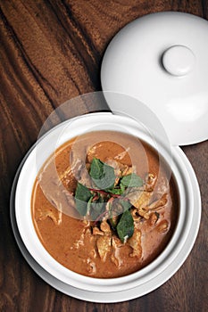 Thai spicy panang pork curry with coconut milk