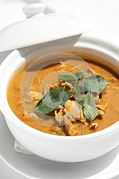 Thai spicy panang pork curry with coconut milk