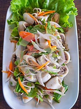 thai spicy salad chitterlings entrails pork photo