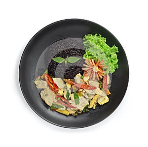 Thai Spicy Stir Fried with Chicken Served Riceberry Recipe Thaicuisine Healthy Cleanfood and Dietfood