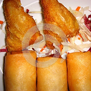 Thai spring rolls and fried shrimps