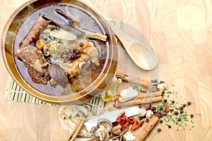 Thai stew of pork and herbal soup,