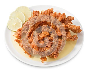 Thai Street Food, Fried Chicken Skins on White Background