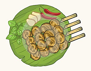 Thai Street food, Meat ball Grilled skewers