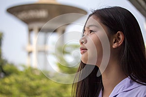 Thai student teen beautiful girl happy and relax in school