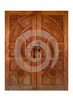 Thai style antique carved wooden door of teak wood
