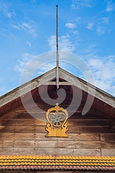 Thai style antique gable in Wat Rat Bamrung Wat Ngon Kai - Samut Sakhon, Thailand