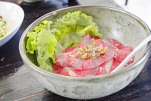 Thai style beef noodle food.