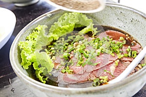 Thai style beef noodle food.