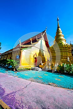 Thai style church with ancient pagoda in Pa Sang Ngam temple