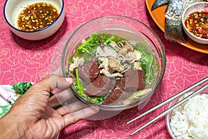 Thai style Clear Soup with Congealed pork blood