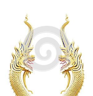 Thai style dragon statue, King of nagas statue on white