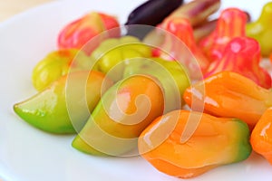 Thai Style Fruits Shaped Marzipan, Traditional Dessert Called Kanom-Look-Choup