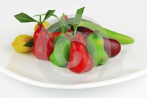 Thai style marzipan fruits. Thai dessert fruit-imitated