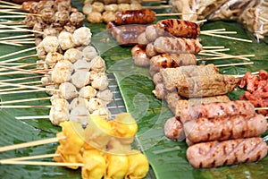 Thai style meat ball on grill