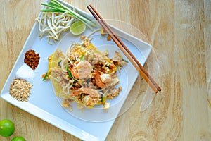 Thai style noodles topview.